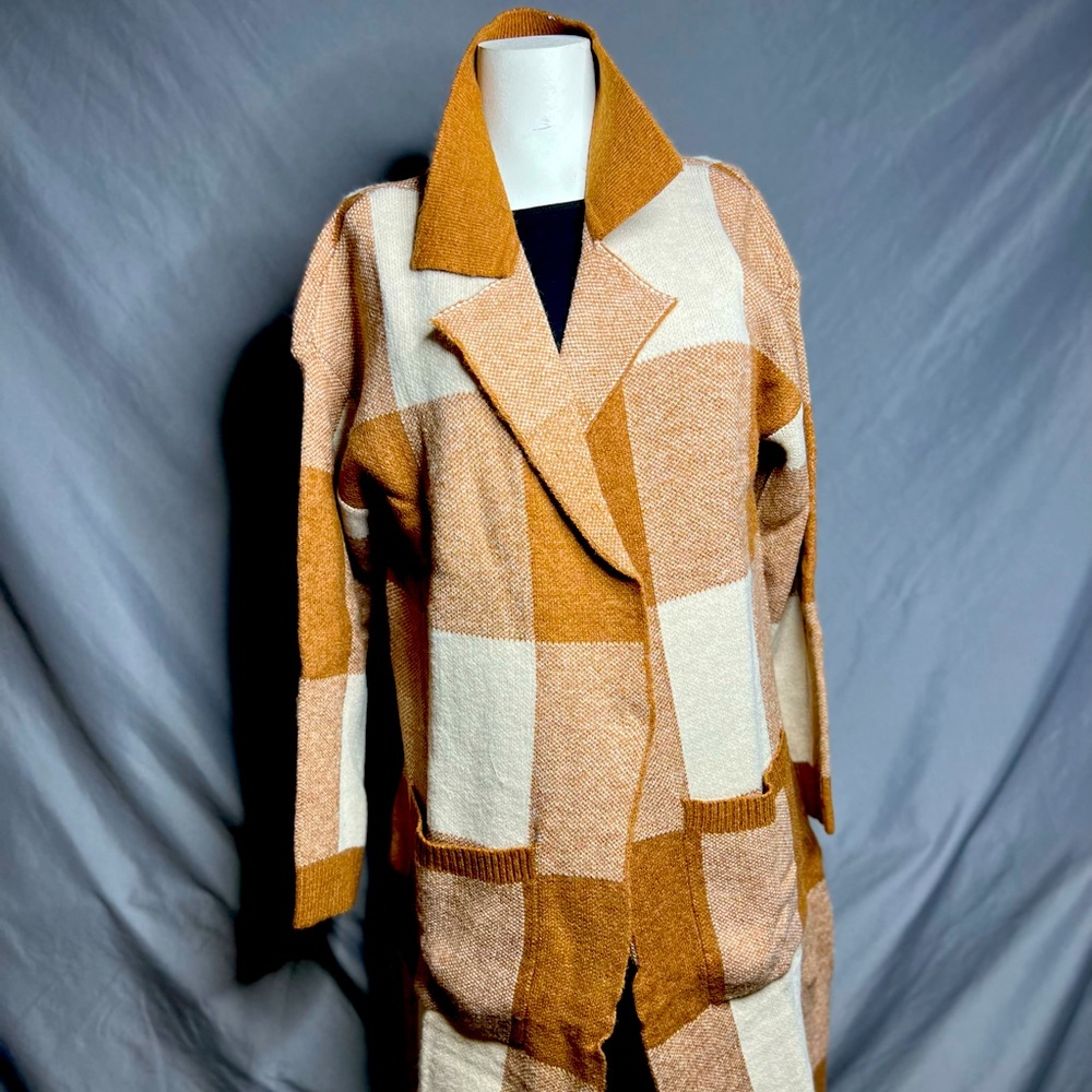 Vvnty Open Front Plaid Long Sleeve Cardigan